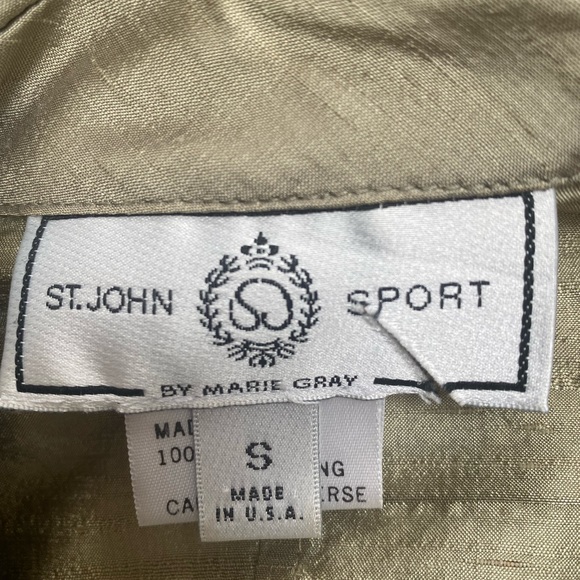 St. John Sport 100% silk olive cream pants and jacket set - Picture 2 of 5
